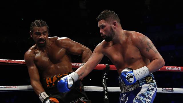 David Haye in action with Tony Bellew