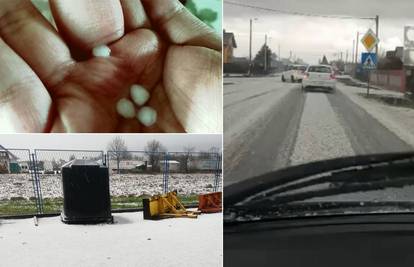 Snimka iz okolice Gorice: Tuča je zabijelila ulice, pao i snijeg!
