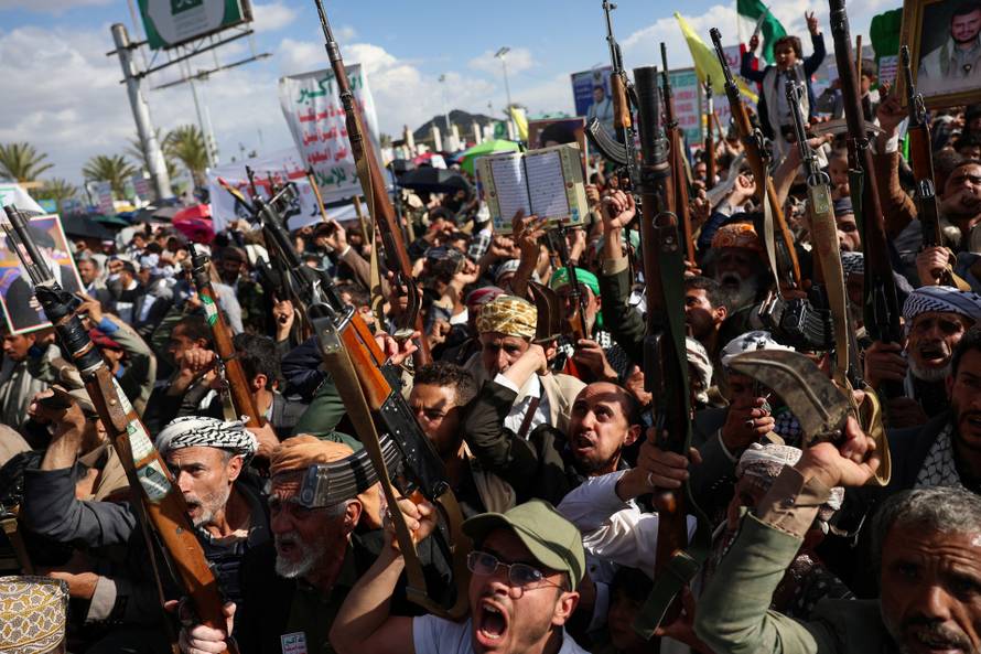 Houthi supporters demonstrate in solidarity with Iran, in Sanaa