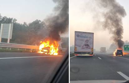 FOTO Buktinja na autocesti A3: Kraj Križa se zapalio automobil