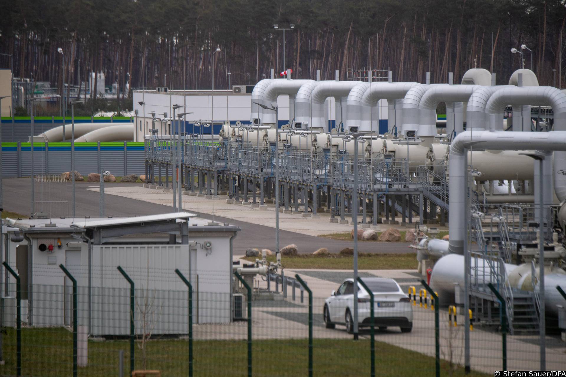 View of pipe systems and shut-off devices at the gas receiving station of the Nord Stream Baltic Sea pipeline.