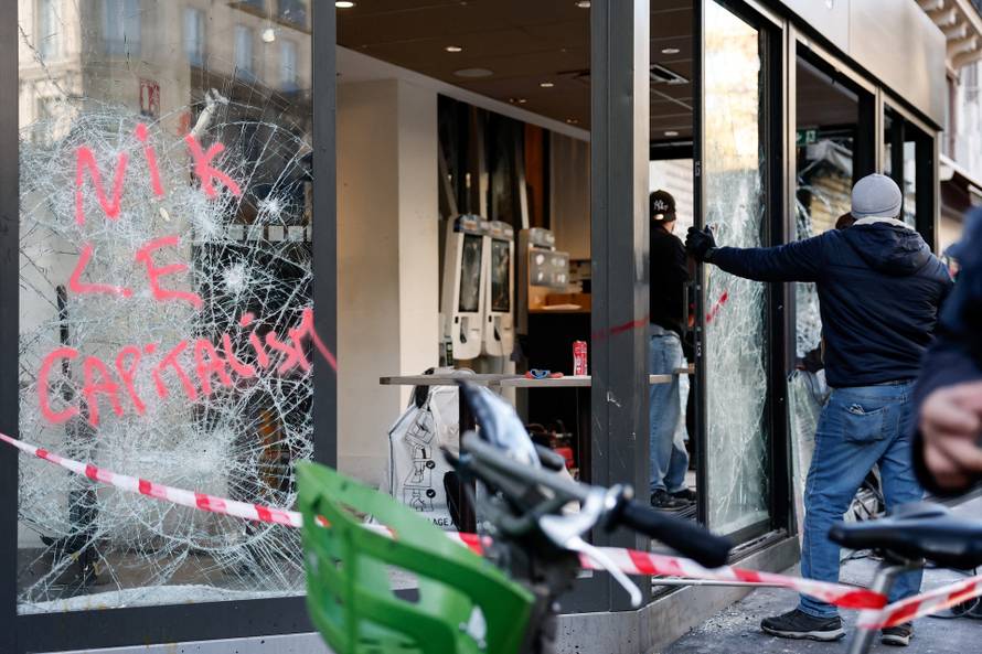 Aftermath of clashes during a national day of protests against the cost of living and rising fuel prices, in Paris