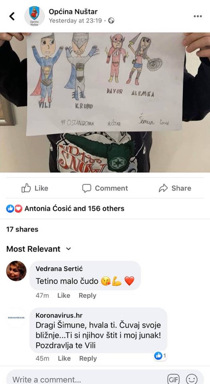 Mali Šimun nacrtao Beroša kao superheroja: 'Ti si moj junak!'