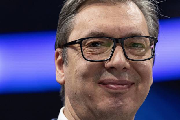 Serbian President Aleksandar Vucic attends a rally of the ruling Serbian Progressive Party