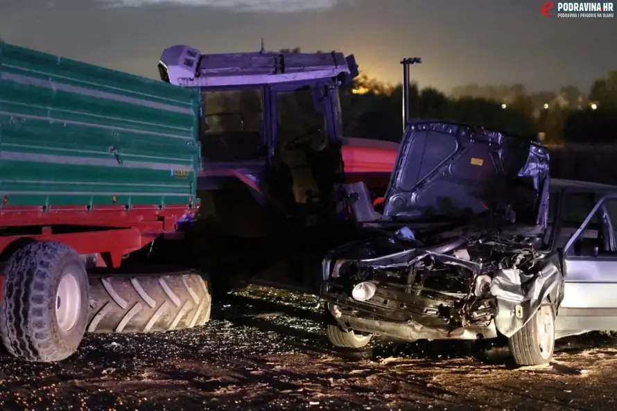 FOTO Dvoje ozlijeđeno u sudaru auta i traktora u Koprivnici