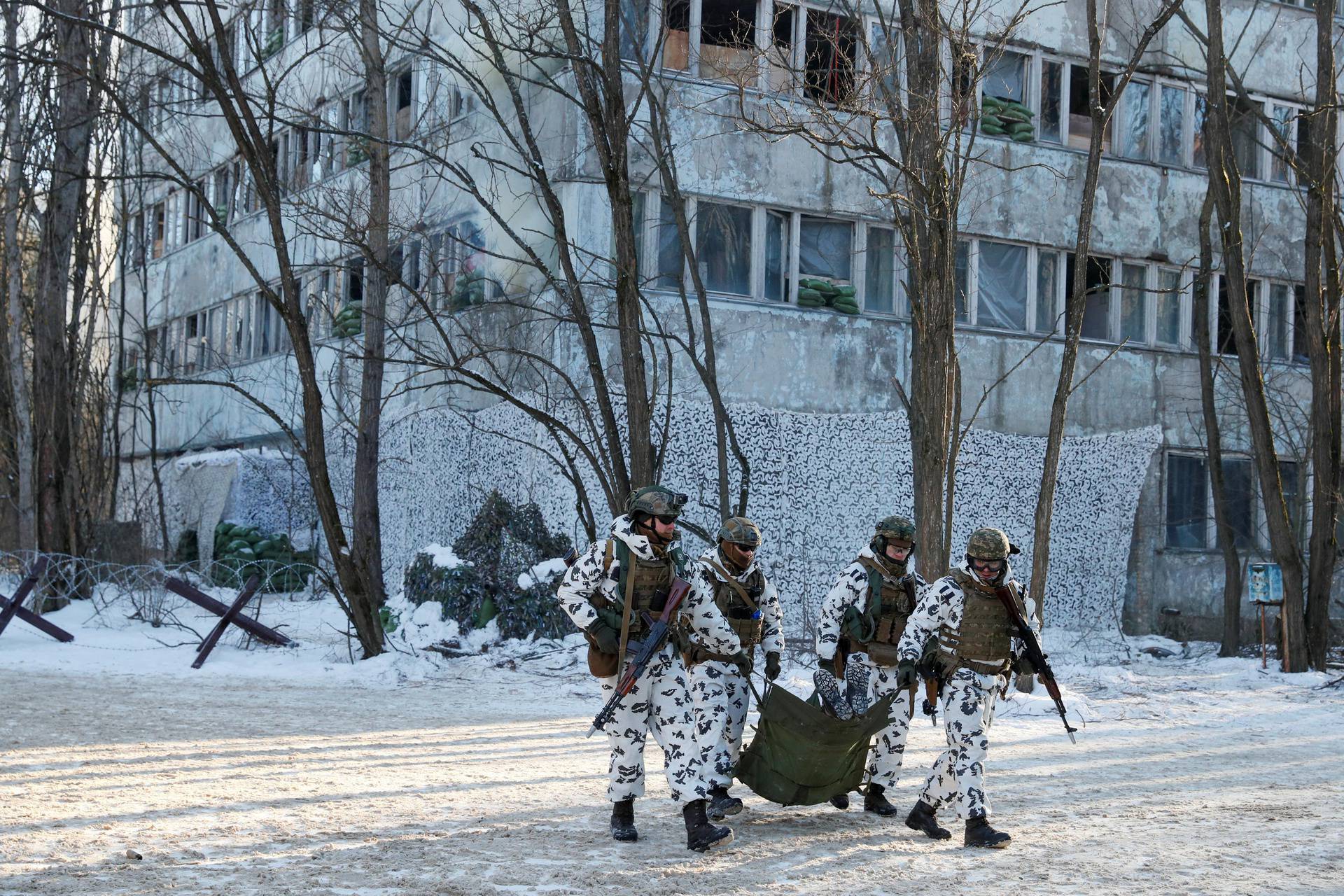 Ukrainian armed forces hold drills in the abandoned city of Pripyat