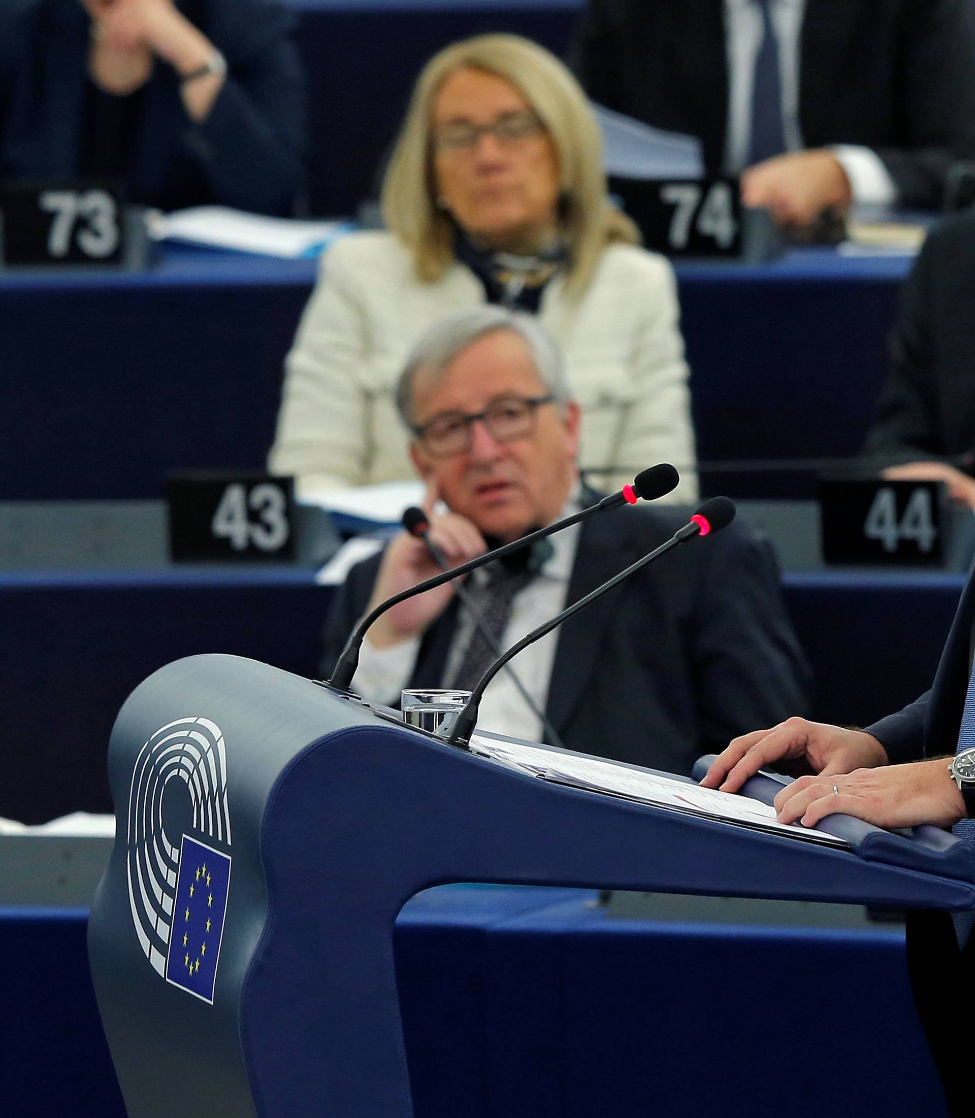 Croatia's Prime Minister Plenkovic delivers a speech during a debate on the Future of Europe at the European Parliament in Strasbourg