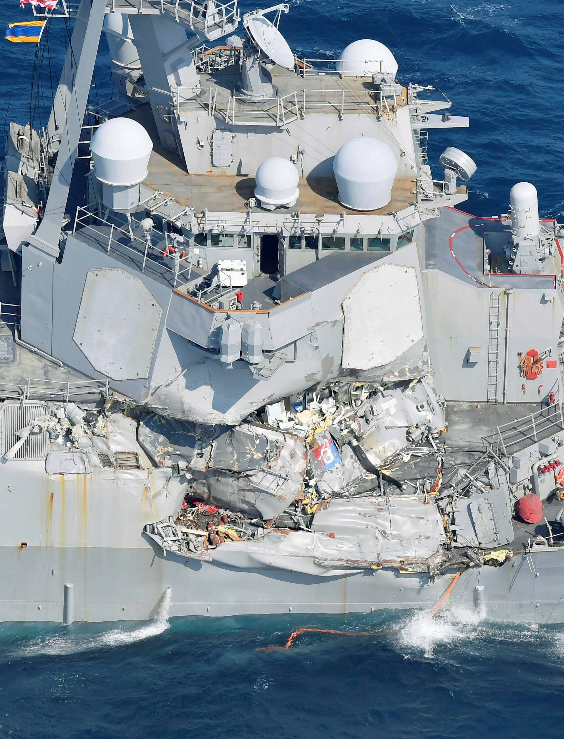 The Arleigh Burke-class guided-missile destroyer USS Fitzgerald is seen off Shimoda