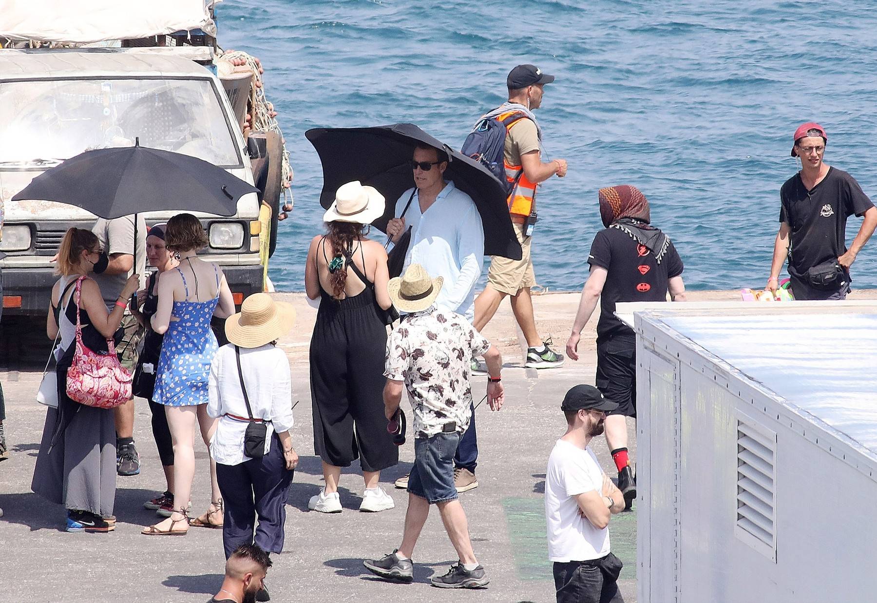 The Canadian actress and director, Nia Vardalos and the cast and crew are seen on the set filming "My Big Greek Fat Wedding 3" in Athens.