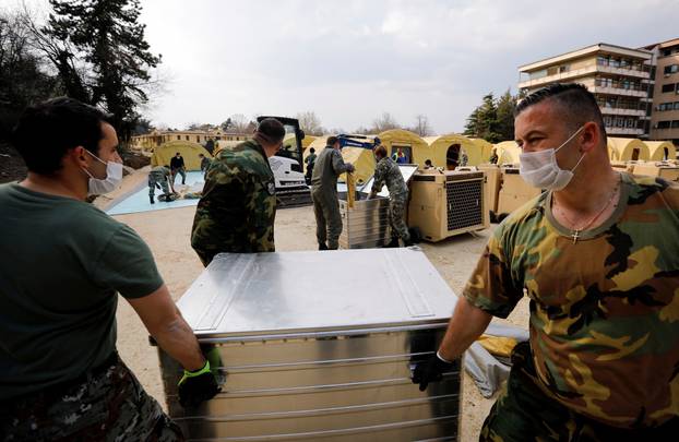 Macedonian army set up tents next to University Clinic for Infectious Diseases due to coronavirus disease (COVID-19) measurements, in Skopje