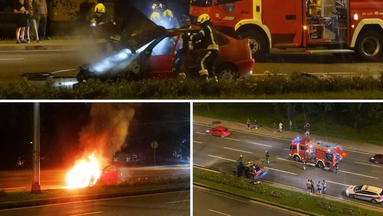 Video: Zapalio se auto na cesti u Zagrebu, muškarci istrčali van
