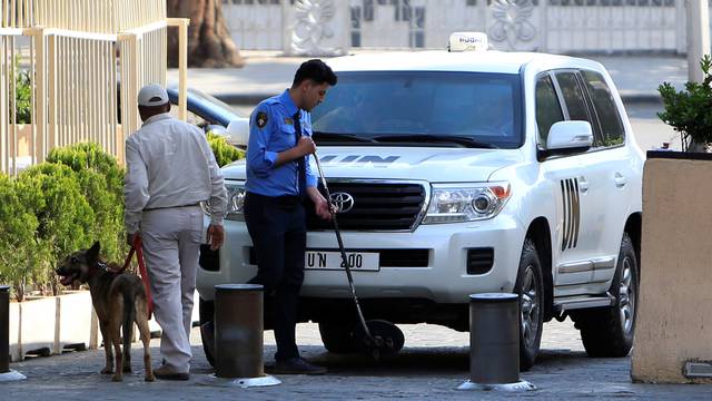 The United Nation vehicles carrying the Organisation for the Prohibition of Chemical Weapons (OPCW) invspectors arrive in Damascus