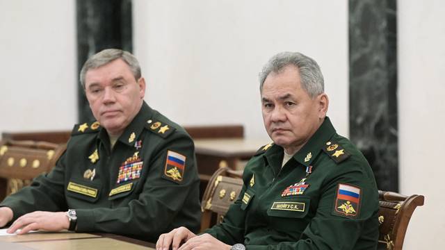 Russian President Vladimir Putin meets with Defence Minister Sergei Shoigu and Chief of the General Staff of Russian Armed Forces Valery Gerasimov in Moscow