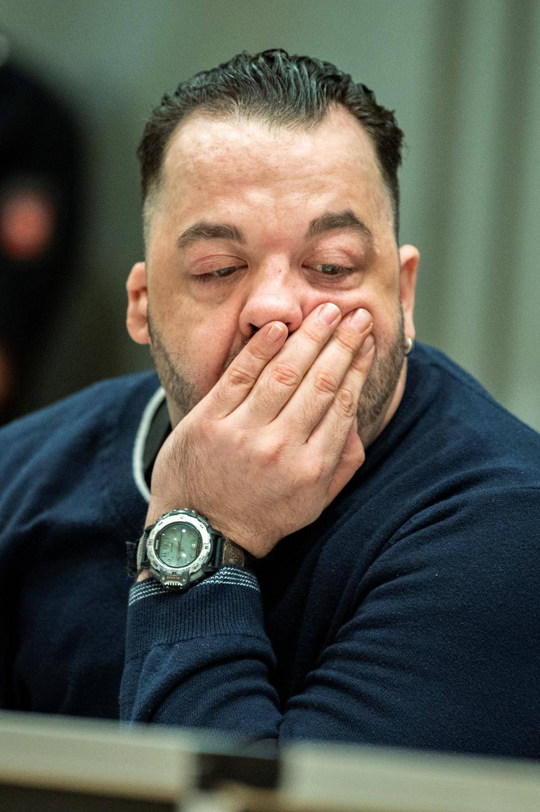 Niels Hoegel, accused of murdering 100 patients at the clinics in Delmenhorst and Oldenburg, attends his trial in Oldenburg