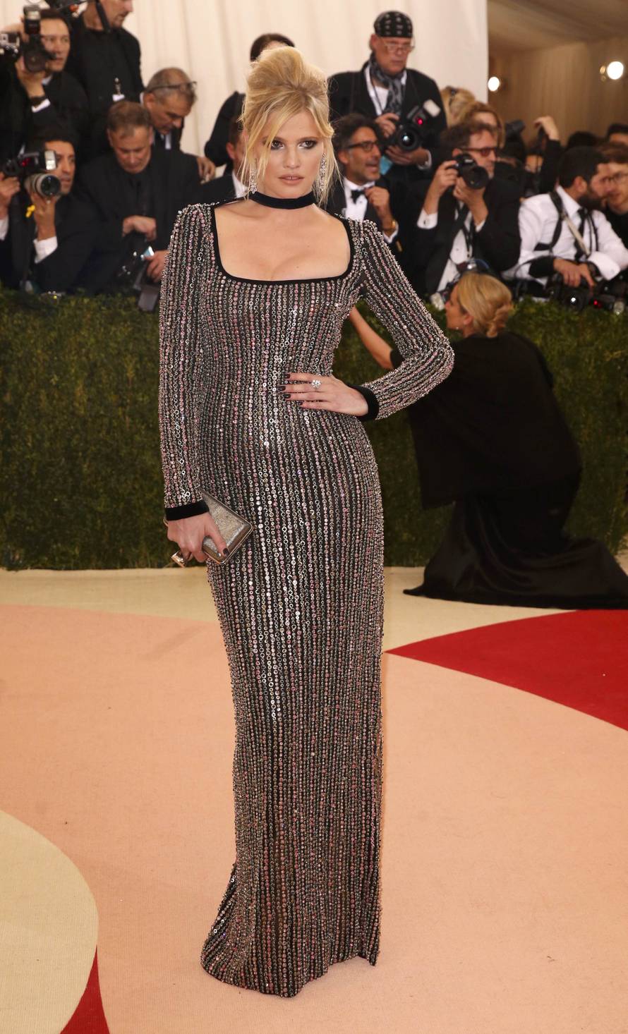 Model Lara Stone arrives at the Met Gala in New York