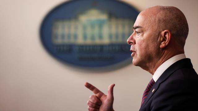 Homeland Security Secretary Mayorkas addresses the daily briefing at the White House in Washington