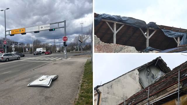 Jak vjetar u Zagrebu i okolici: Srušio putokaz na semaforu, u Sisku uništio dijelove krovova