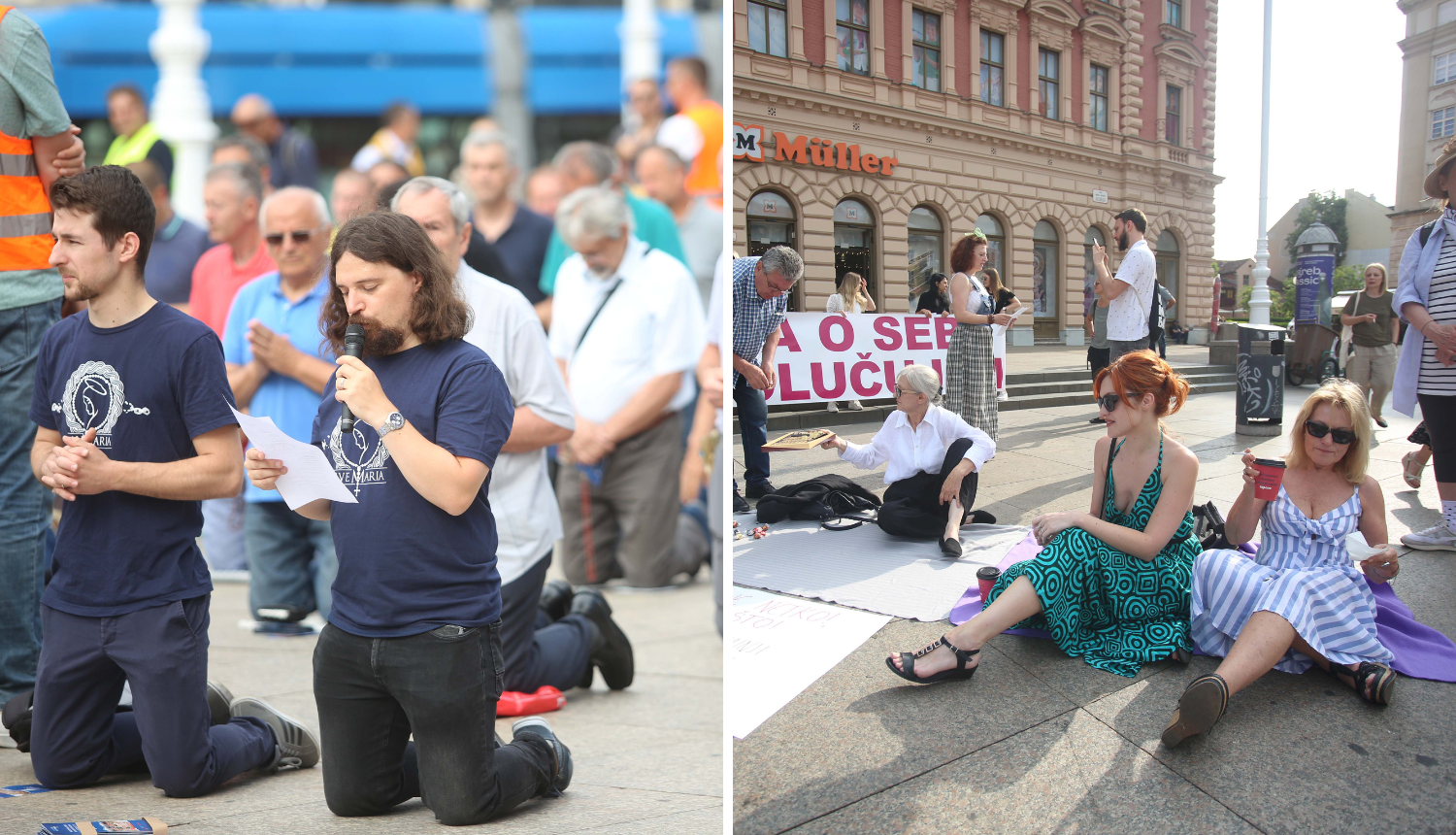 Na Trgu uz molitelje i  biskup Košić, aktivistice im poručile: 'Žena je netko, a ne nešto!'