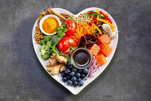 Healthy,Diet,For,The,Cardiovascular,System,With,A,Heart-shaped,Plate