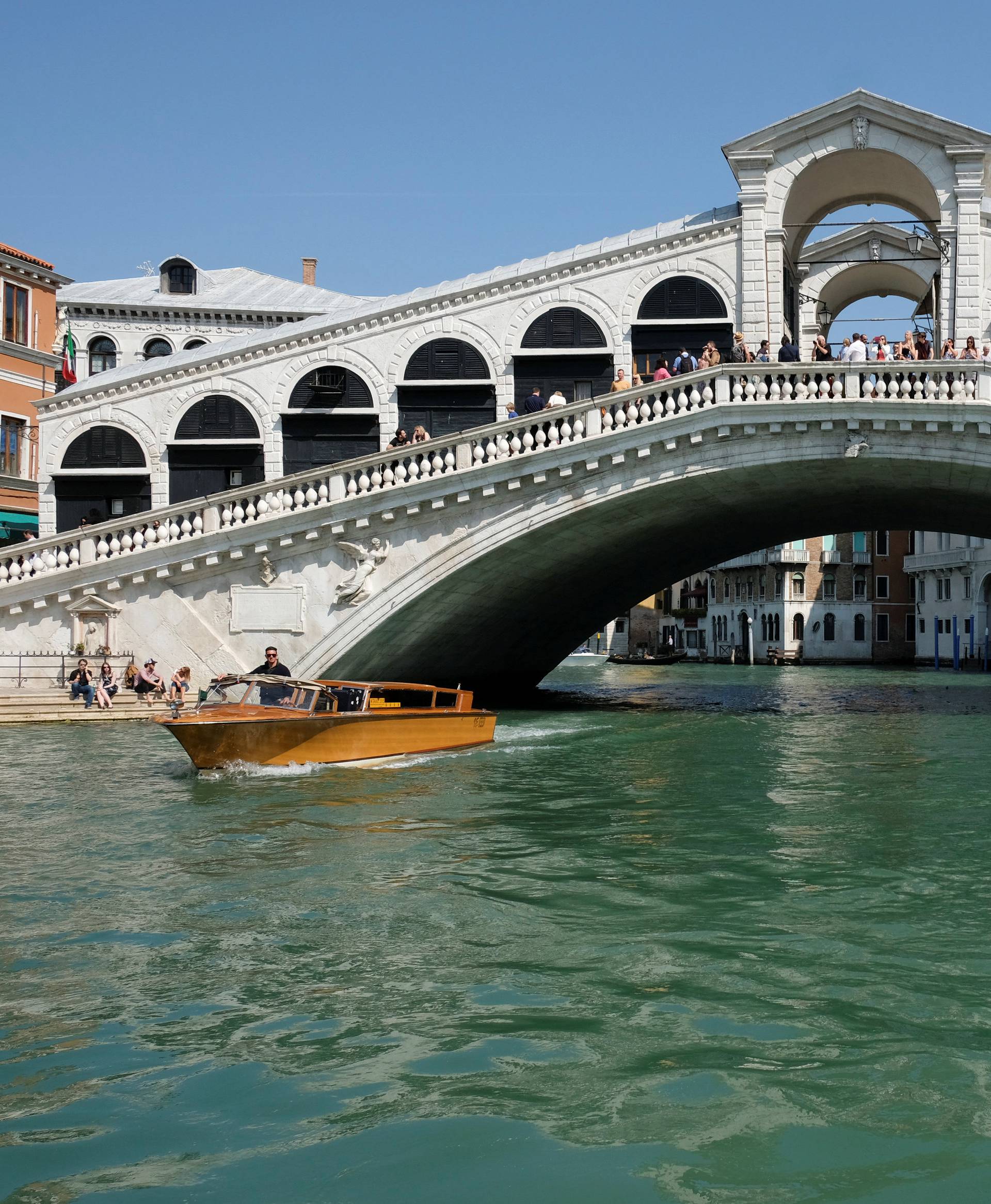 The Rialto Bridge is seen in Venice