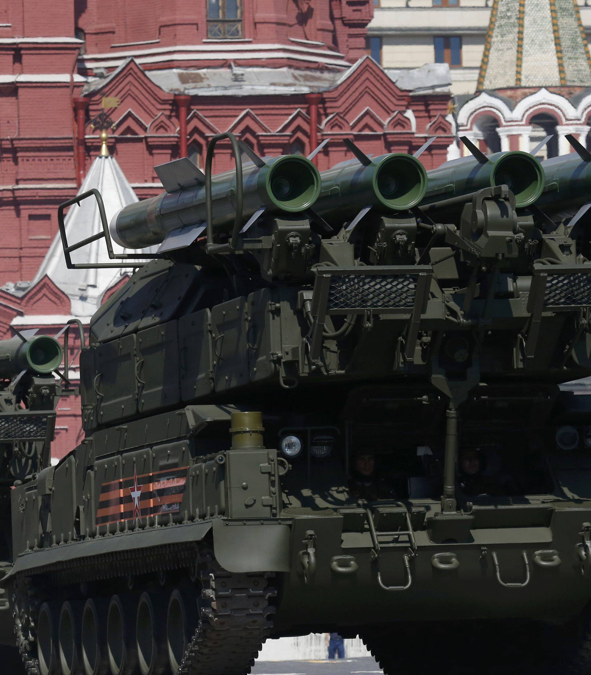 Russian Buk-M2 missile systems drive during Victory Day parade to mark end of World War Two at Red Square in Moscow
