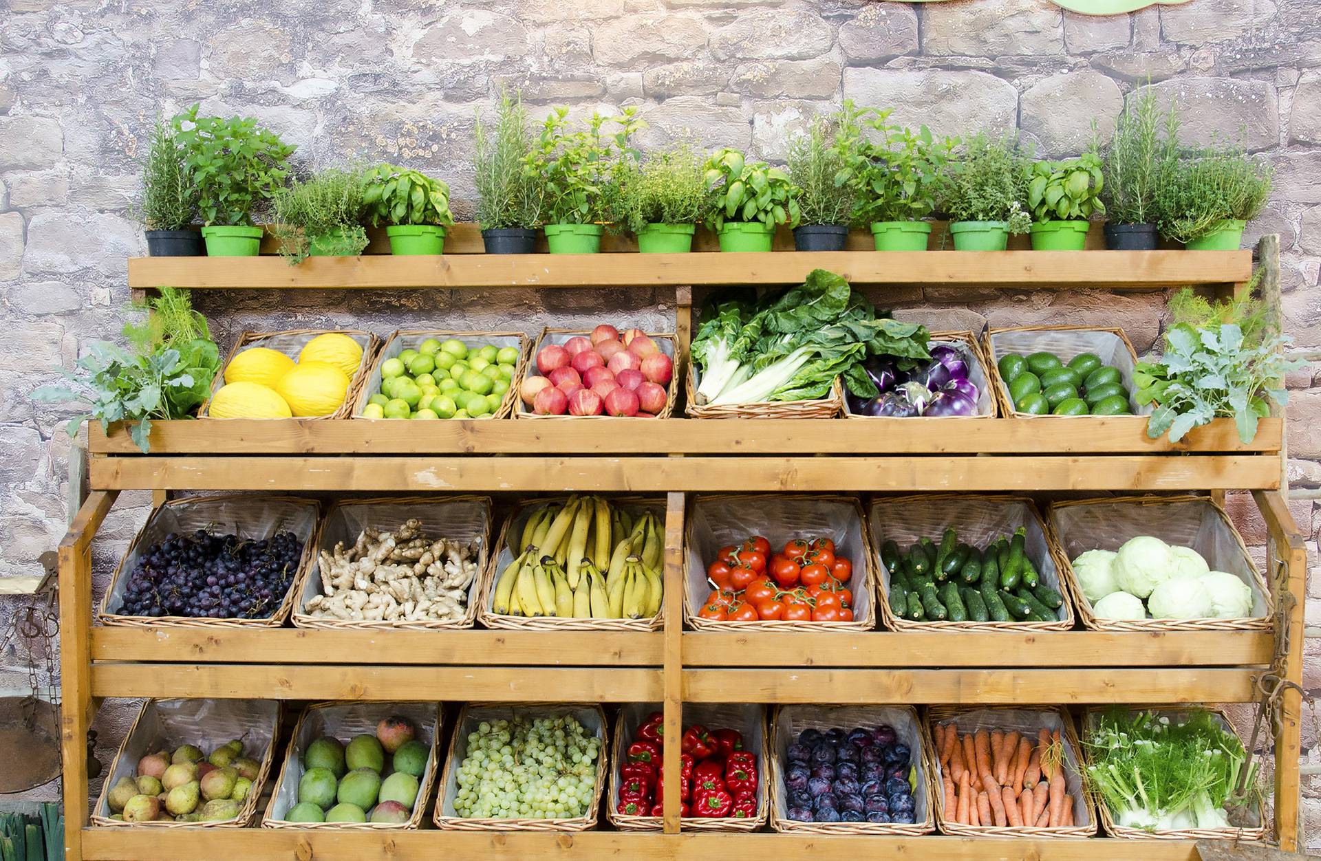 fruit vegetables shelves background