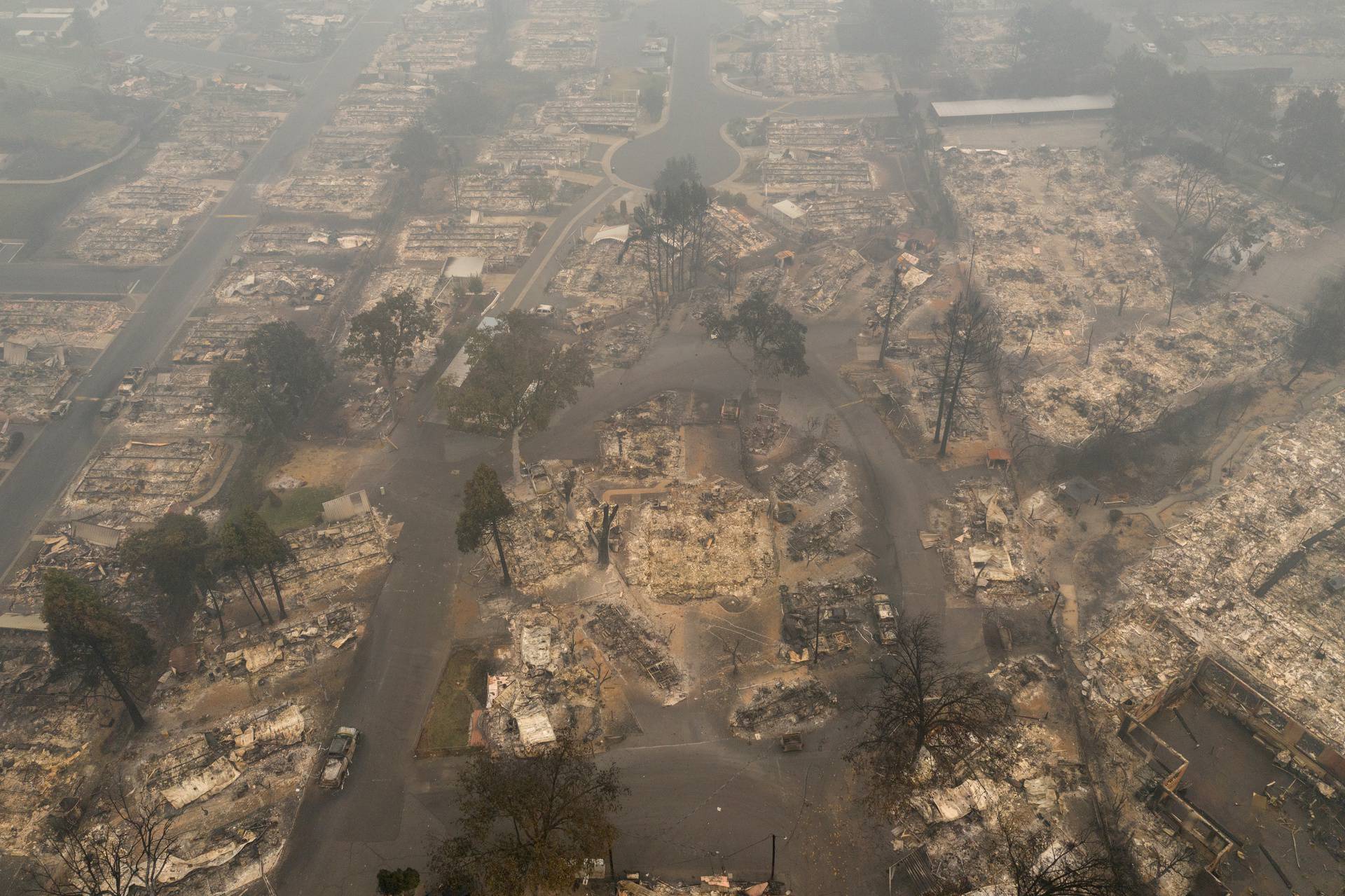 The gutted Medford Estates neighborhood in the aftermath of the Almeda fire in Medford, Oregon