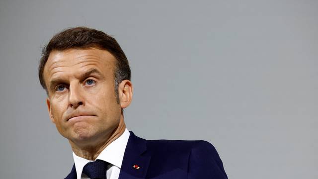 French President Macron gives a press conference after calling snap parliamentary election