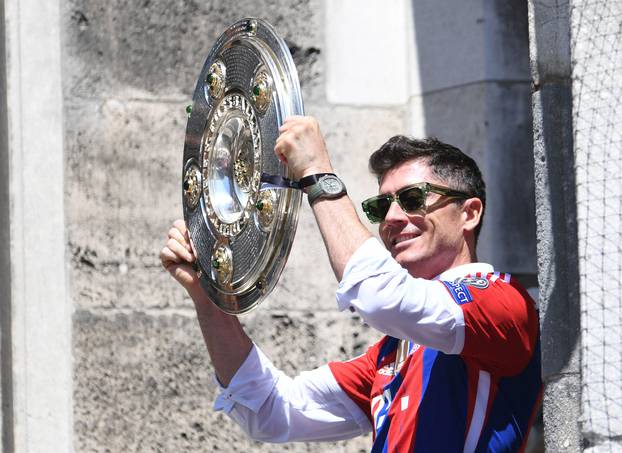 Bayern Munich celebrate winning the Bundesliga