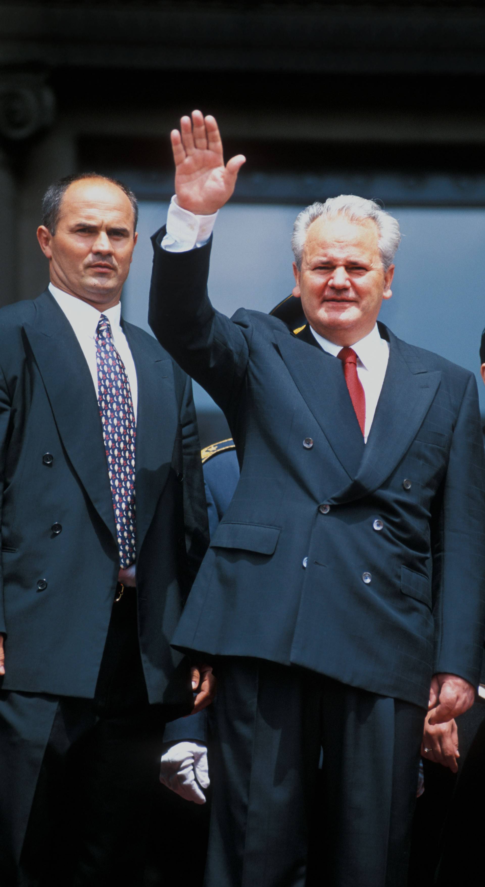 Slobodan Milosevic greets supporters shortly after his inauguration in Belgrade Serbia  on 23 July 1995
