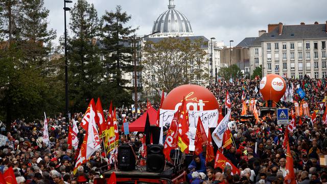 Traditional May Day labour union march in Nantes