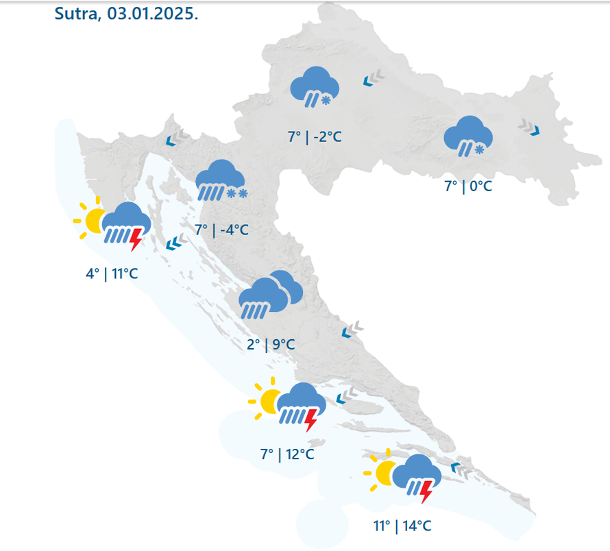 Narančasti alarm zbog olujne bure, stiže i novi val snijega u petak. Bit će ga i u nizinama