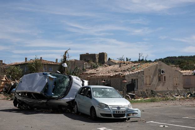 Aftermath of a tornado in Pomas in the Aude region of southern France