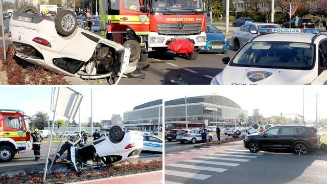 VIDEO Sudar u Zagrebu: Auto na krovu, a ozlijeđeno dvoje ljudi