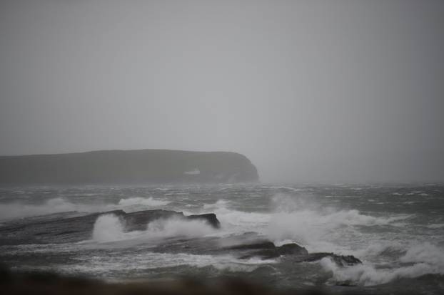 Storm Ophelia whips up the sea as it makes landfall along County Clare peninsula of Loop Head