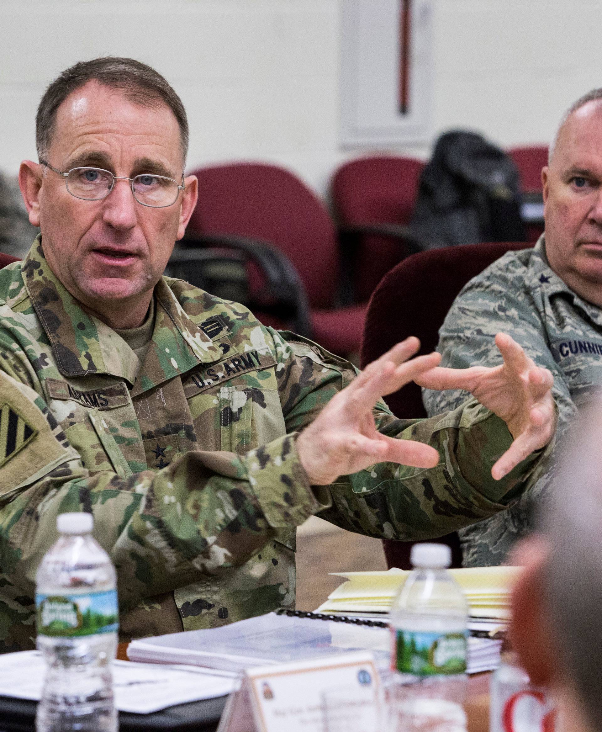 Gen. Robert B. Abrams speaks as he meets with the adjutantsâ generals and their representatives at Joint Base McGuire-Dix-Lakehurst, New Jersey
