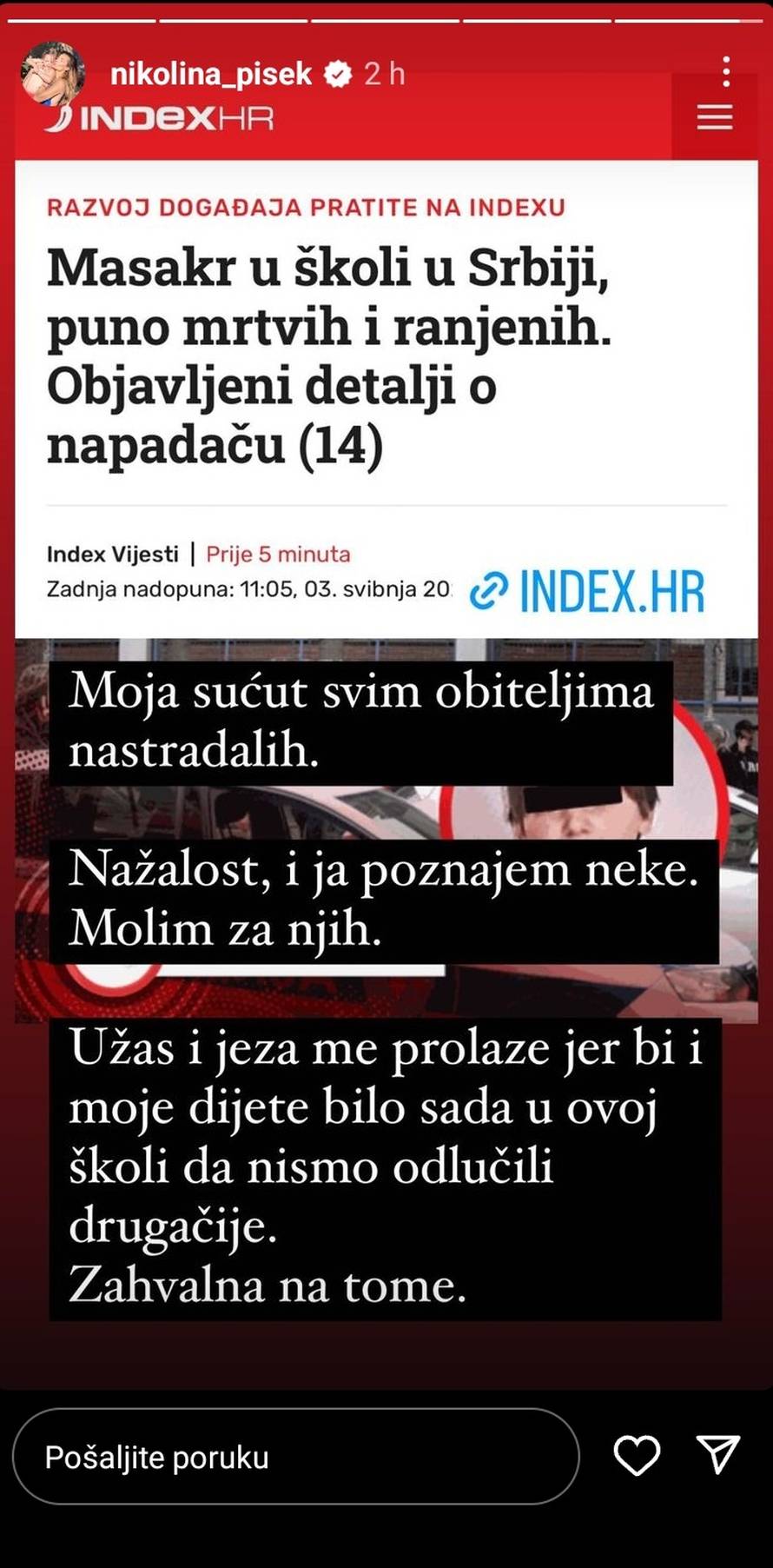 Pjevačica nakon napada: 'Moj sin ide u tu školu, ali ne poznaje tog dječaka, u šoku smo i dalje'