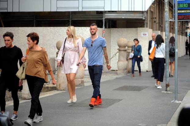 Milan, Marcelo BrozoviÄ and girlfriend strolling downtown