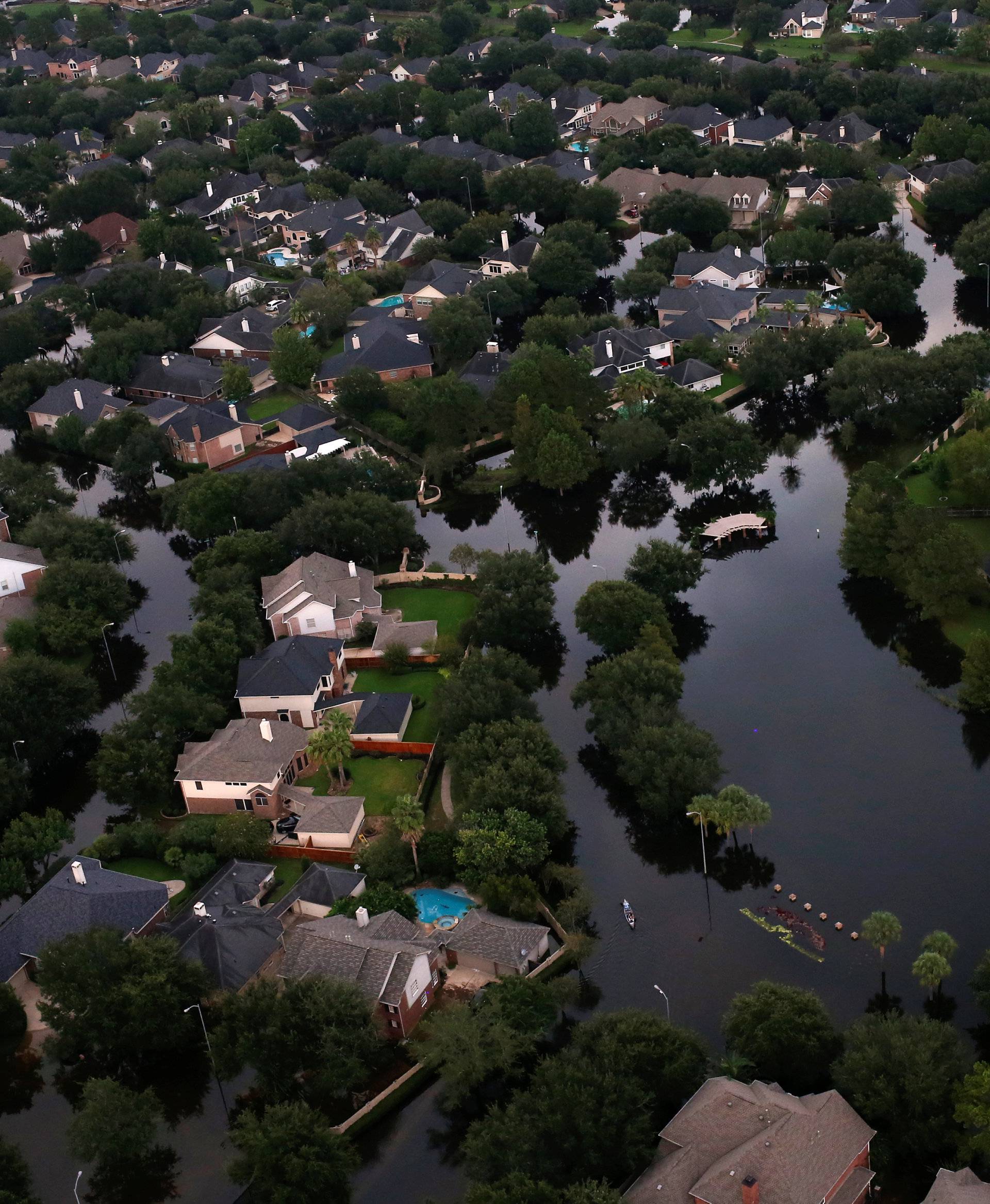 Houses are seen partially submerged in flood waters caused by Tropical Storm Harvey in Northwest Houston