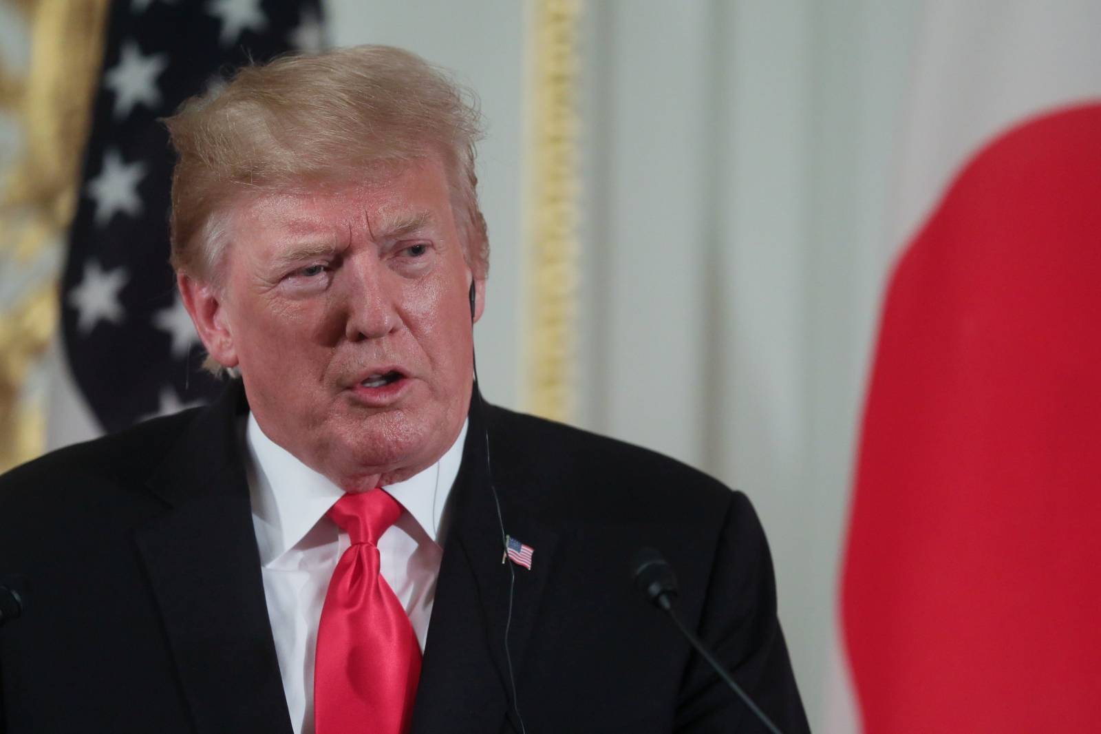 U.S. President Trump speaks during a news conference with Japan's Prime Minister Abe at Akasaka Palace state guest house in Tokyo