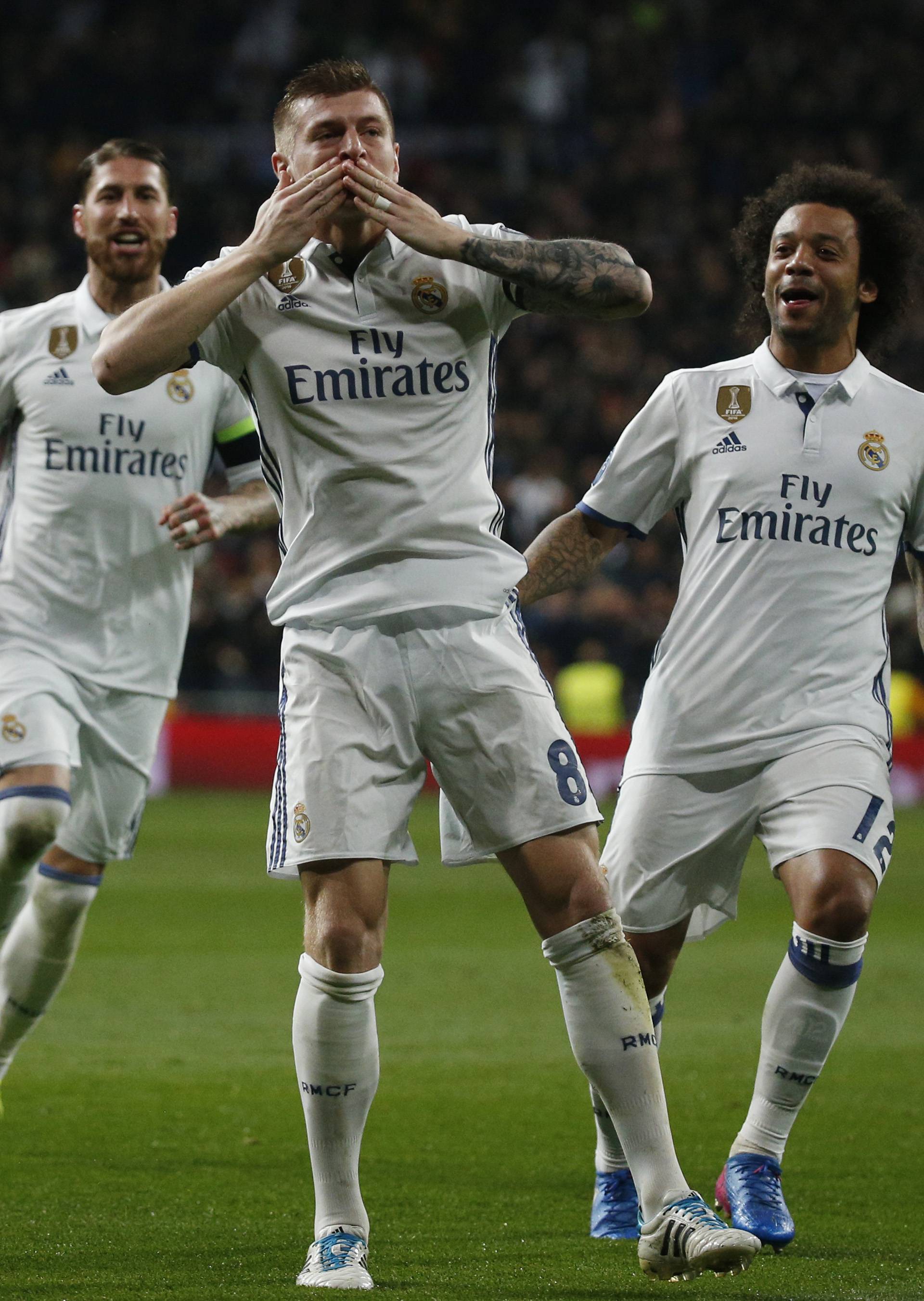 Real Madrid's Toni Kroos celebrates scoring their second goal