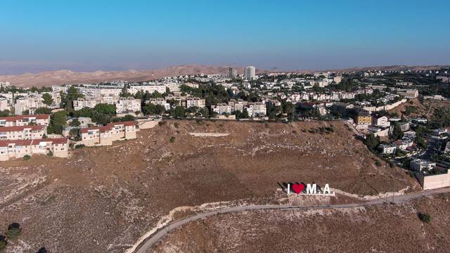 An aerial view shows the Jewish settlement of Maale Adumim