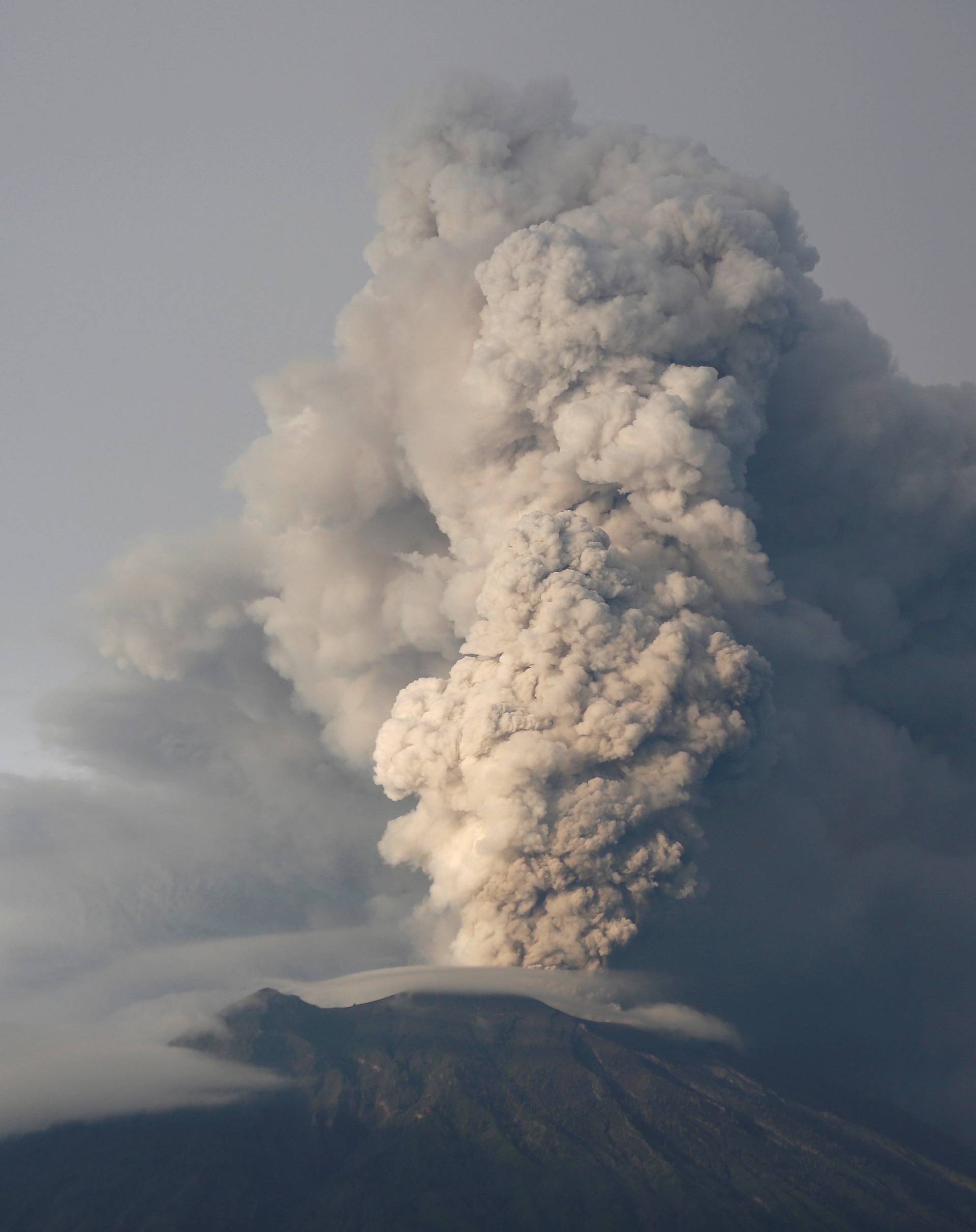 Mount Agung volcano erupts as seen from Kubu, Karangasem Regency, Bali