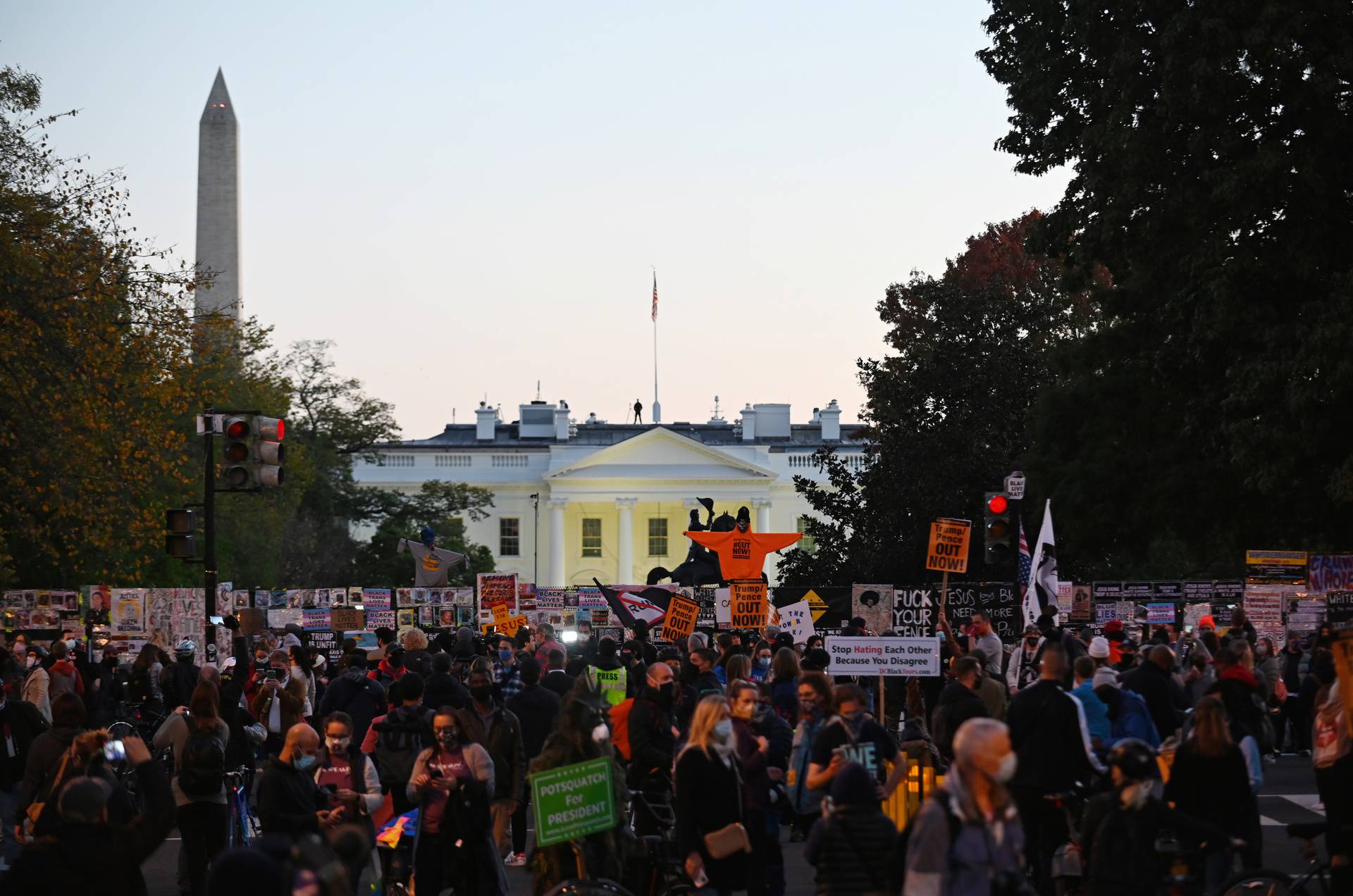The White House is seen at sunset the day of the 2020 U.S. presidential election in Washington