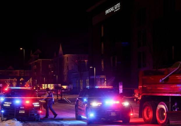 Protest outside the hotel where Bovino, who has been removed from his role, is reportedly staying, in Maple Grove