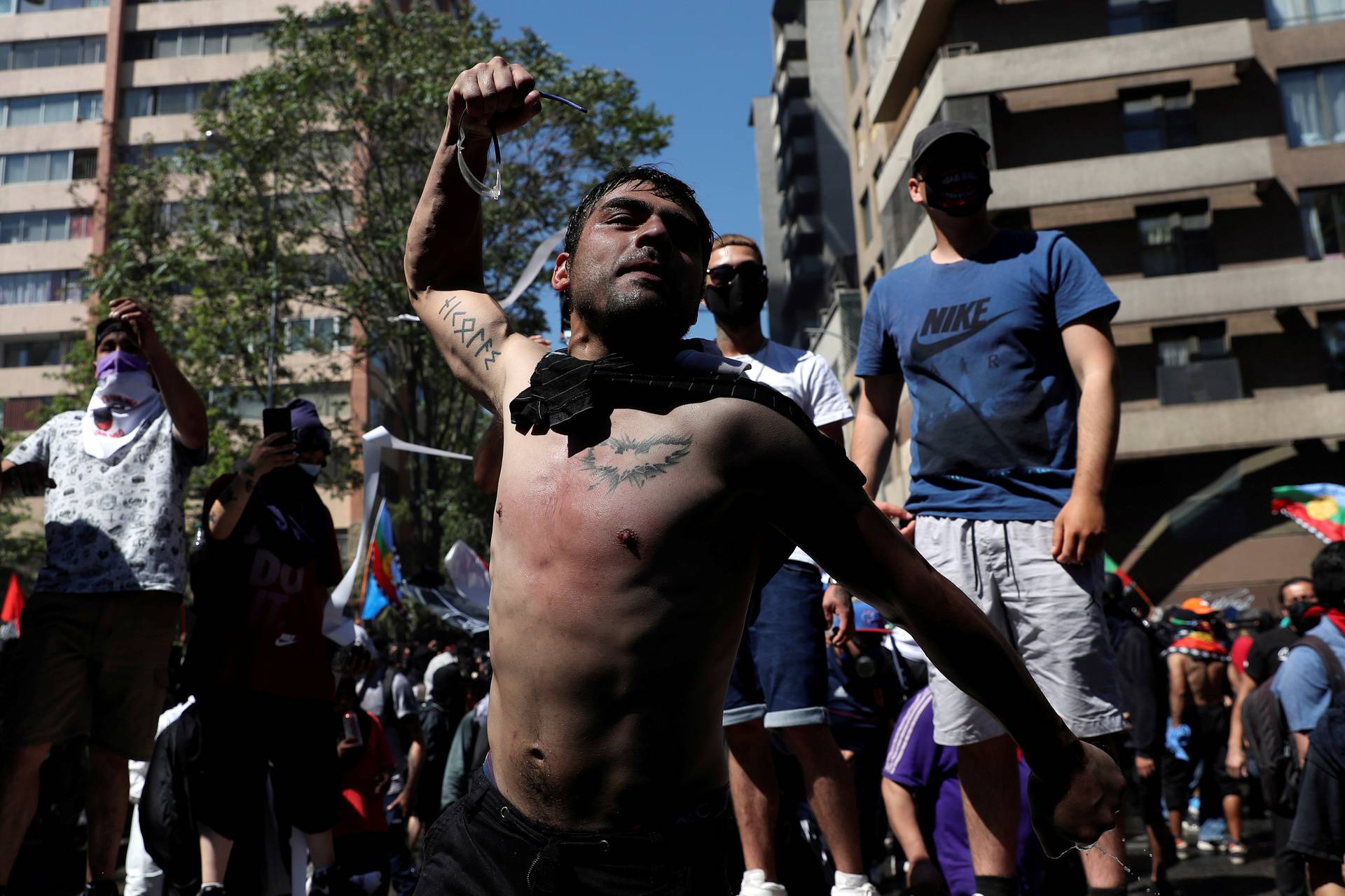 Protest against Chile's government during the one-year anniversary in Santiago of the protests and riots in 2019