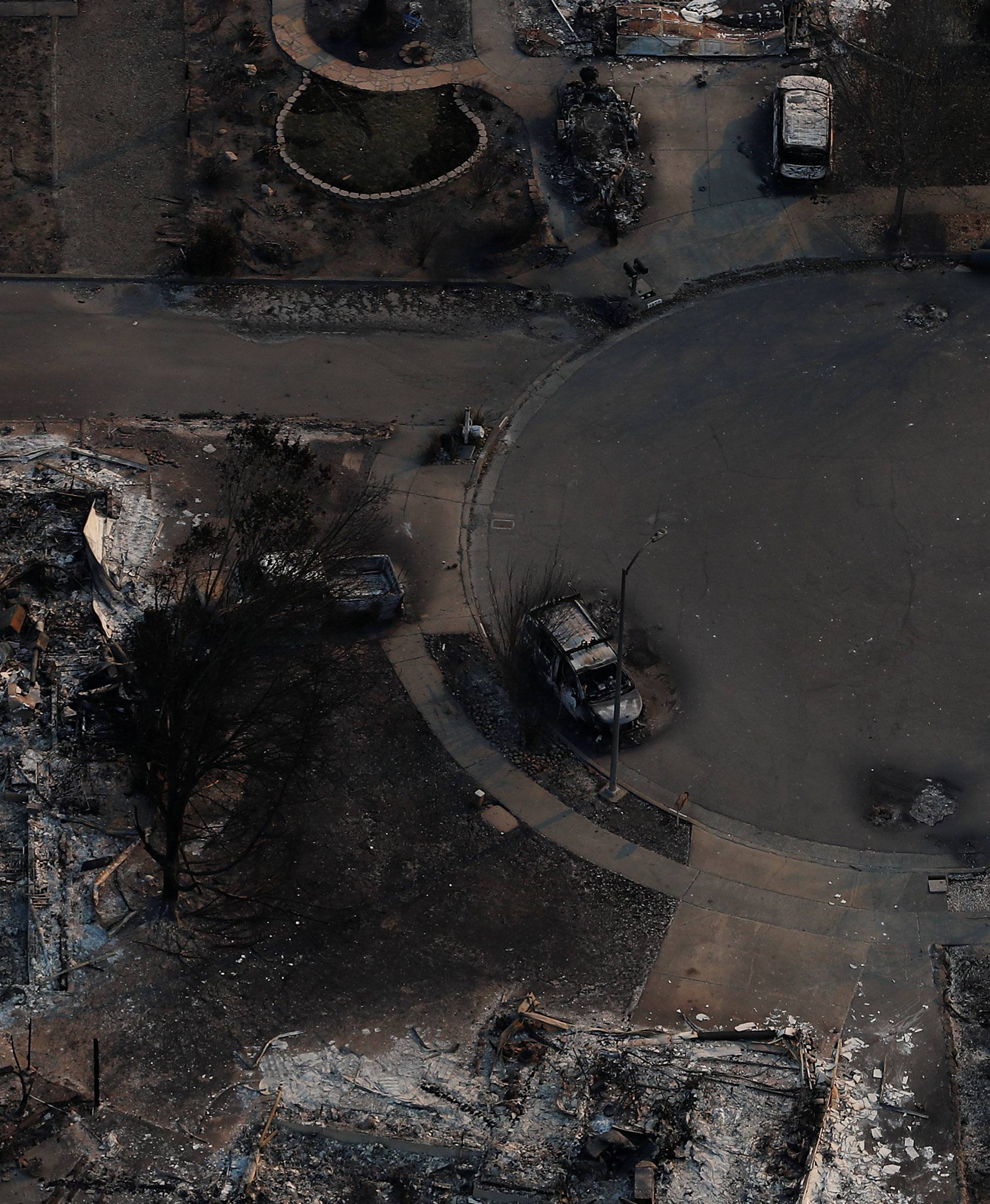 An aerial view of properties destroyed by the Tubbs Fire is seen in Santa Rosa, California