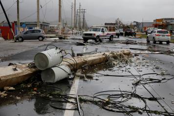 Damaged electrical installations are seen after the area was hit by Hurricane Maria en Guayama