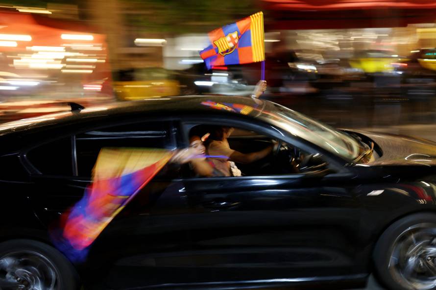 FC Barcelona fans celebrate winning LaLiga