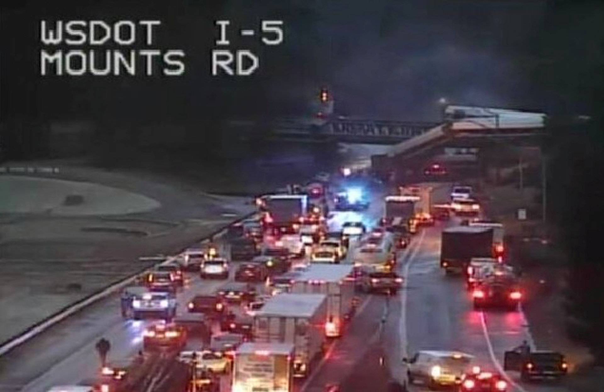 Washington State Department of Transportation (WSDOT) image of Amtrak train derailment in DuPont